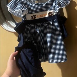Auburn Checkered Baby Dress with Navy Bloomers